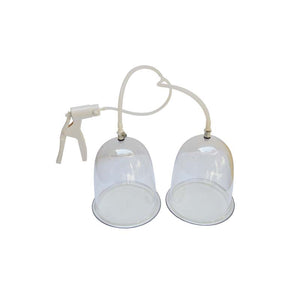 Non-surgical breast enlargement system with two cups, manual hand pump, and silicone tubing for natural breast growth