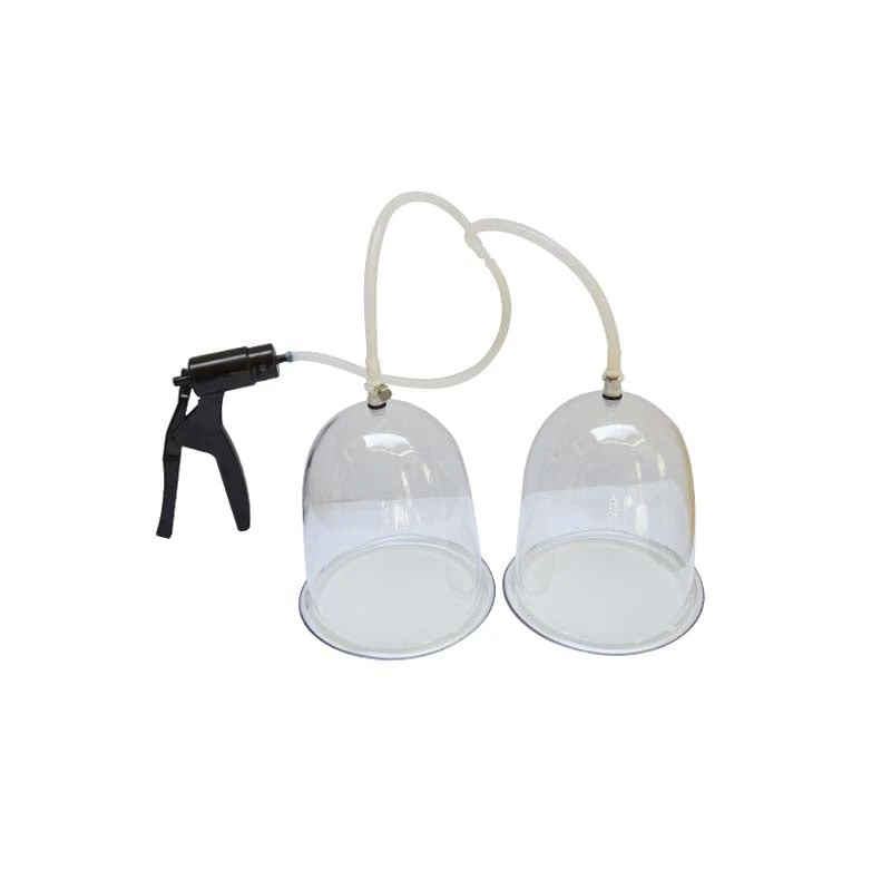 BELLO XXL Breast Enlargement Kit including two polycarbonate cups, manual hand pump, silicone tubing, airlock connectors and travel storage bag.