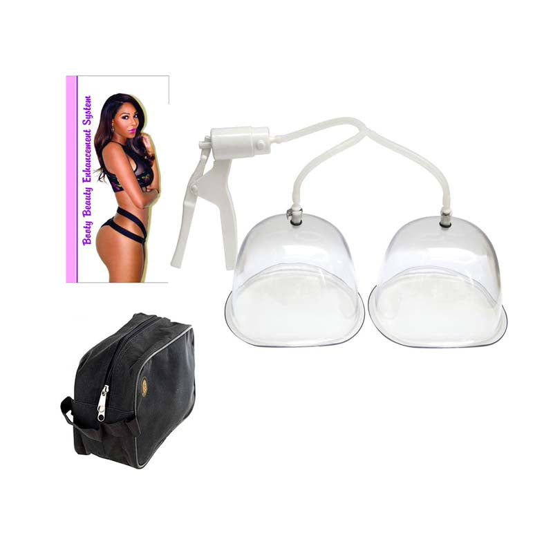 Vacuum butt lift enlargement system showing butt cups in use for firming and enhancement